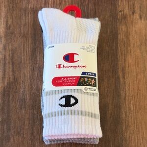 Champion Athletic All Sport Crew Socks - 3 Pack - Medium - White, Gray, Black